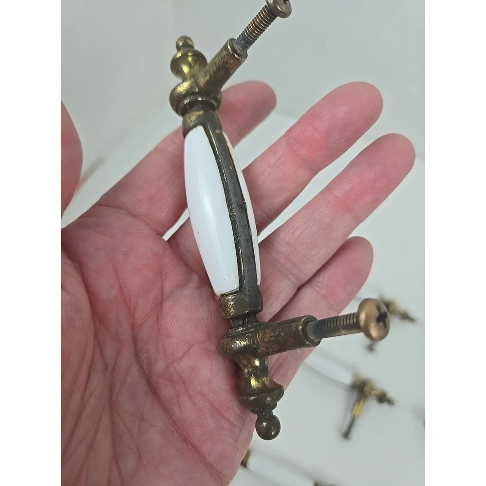 6 Antique White Porcelain & Brass 5
